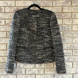 Ann Taylor Tweed & Faux Leather Trim Jacket - Size 4